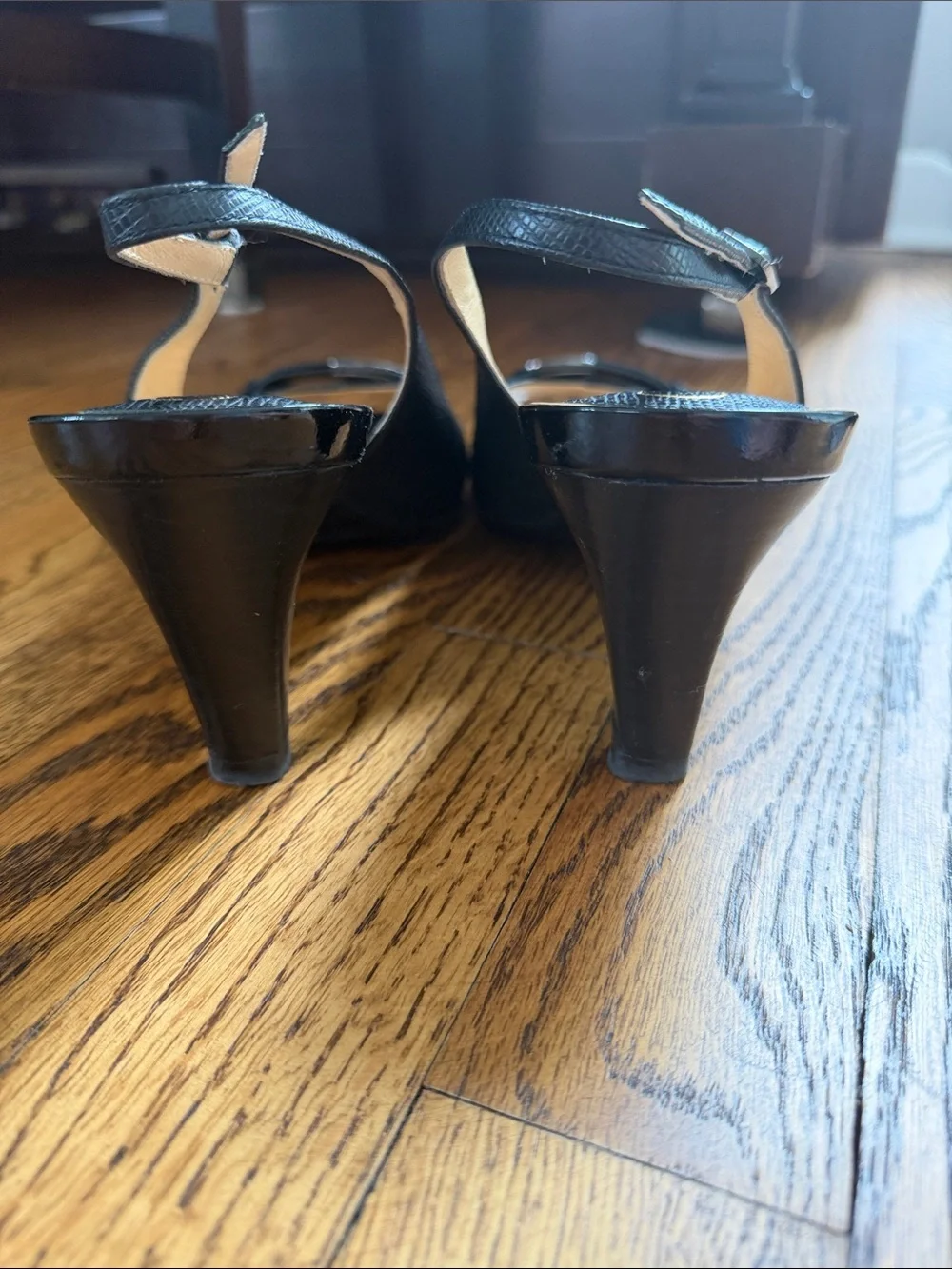 Cole Haan (w/Nike Air) Black Slingback Peep-Toe Heels with Buckle Accent